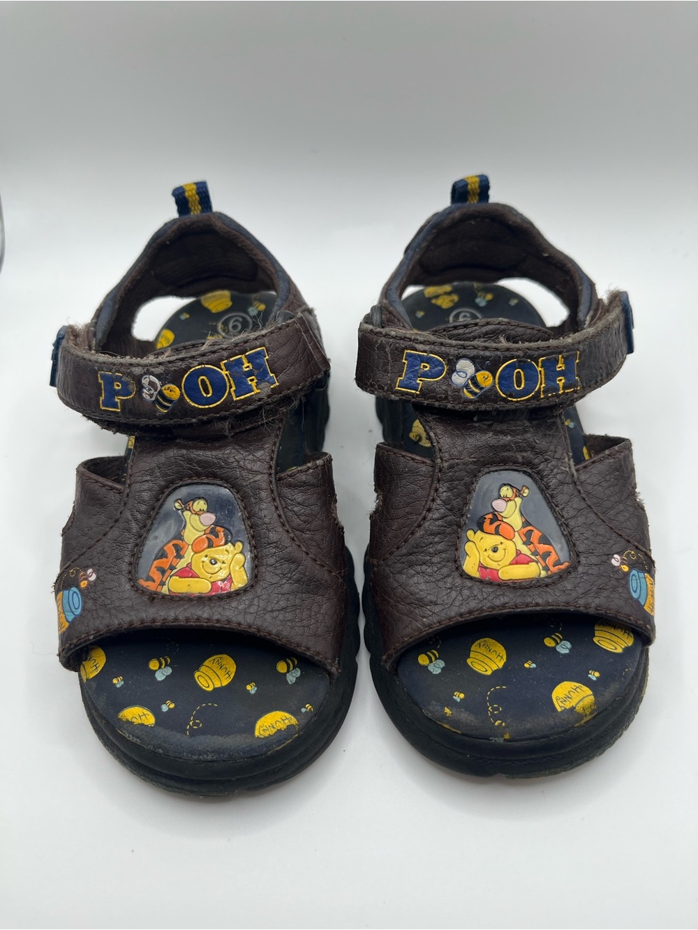 Vintage Disney Winnie the Pooh Tigger Brown Leather Sandals Toddler Size 6 Y2K